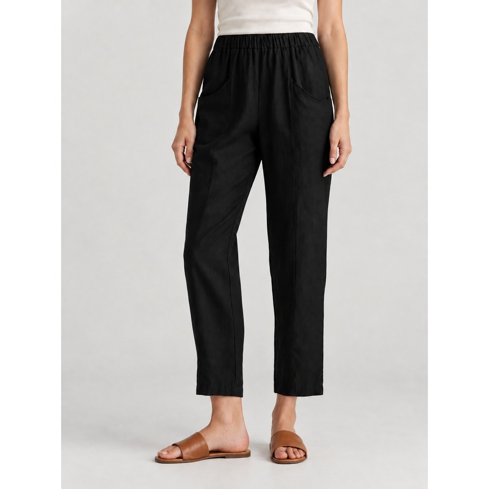 Quince Linen Tapered Ankle Pants S Black Casual Sustainable Chic Minimalist